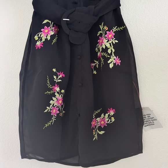 NWT ASOS Design Mini Belted Puff Sleeve Embroidery Dress Chiffon Black Floral - Picture 9 of 11